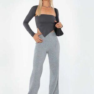 Princess Polly Grey Ribbed Sweater Pants, Size S/M